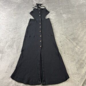 Free People FP Beach Margaret‎ Cut-Out Midi Black Dress Stretch Ribbed Womens SP